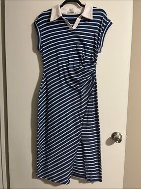 Grace Karin Navy & White Striped Polo Midi Dress